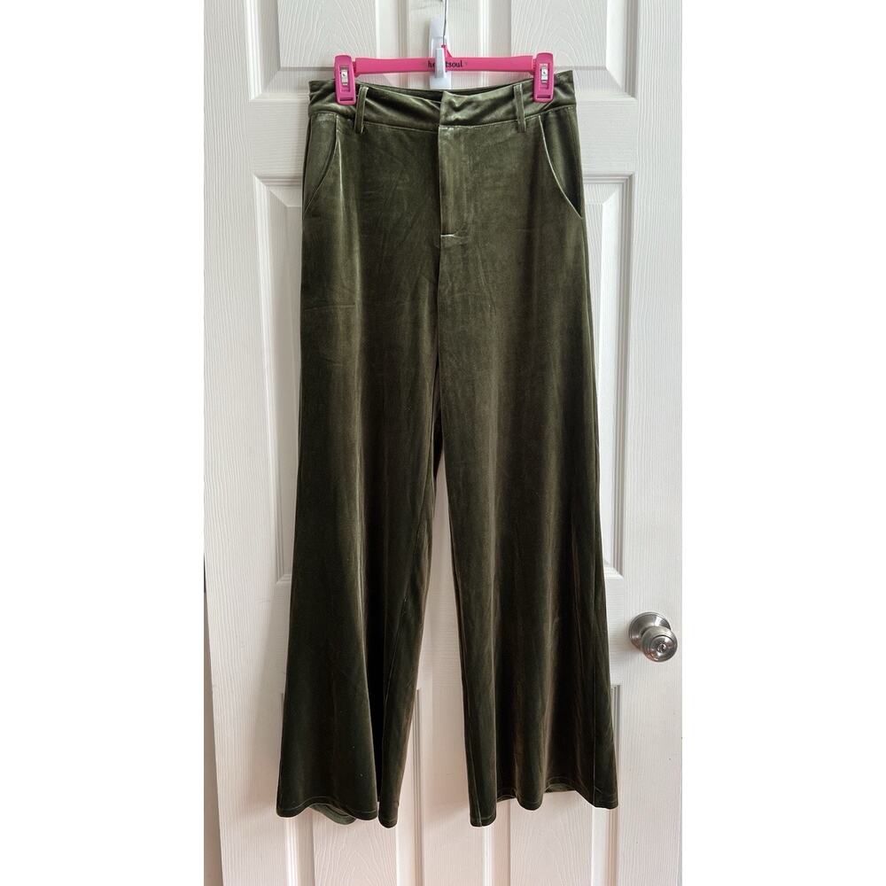 CACHE Vintage Y2K Olive Green Super Soft Velvet Wide Leg Trouser Pants Sz S